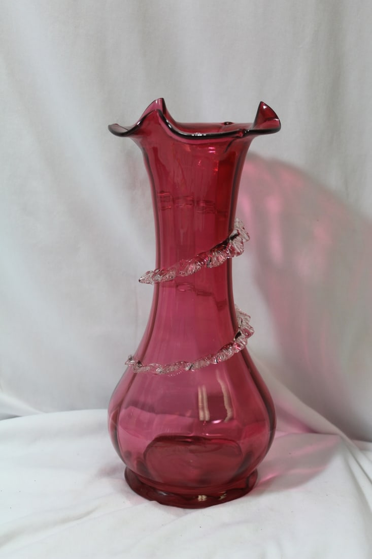 A Beautiful Cranberry Vase: 10 1/2" tall - handblown