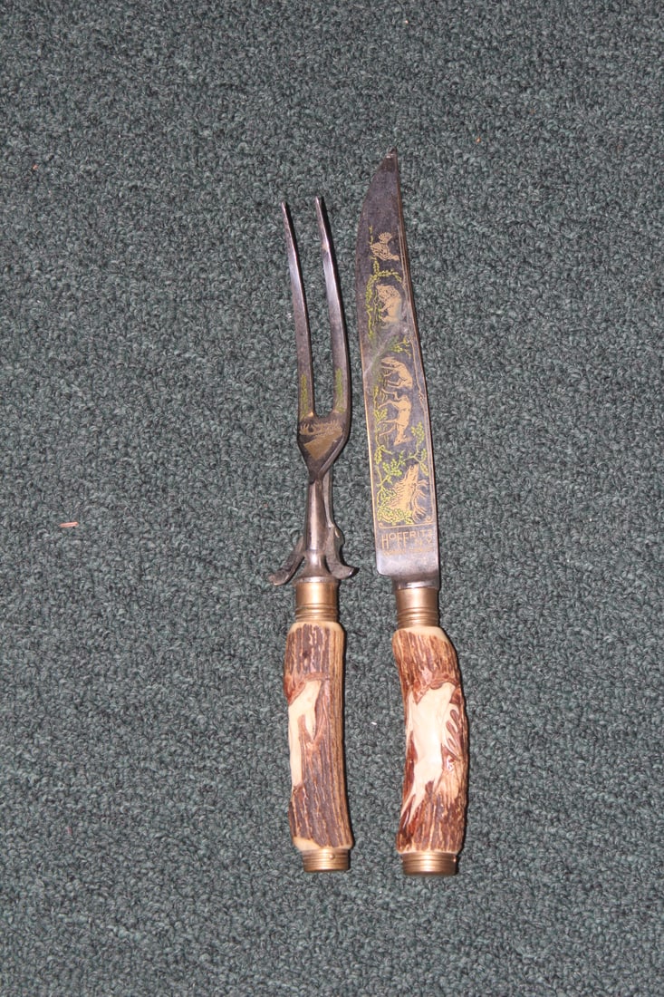 Hoffritz, Germany Carving Set: Elk handle - knife= 12" long
