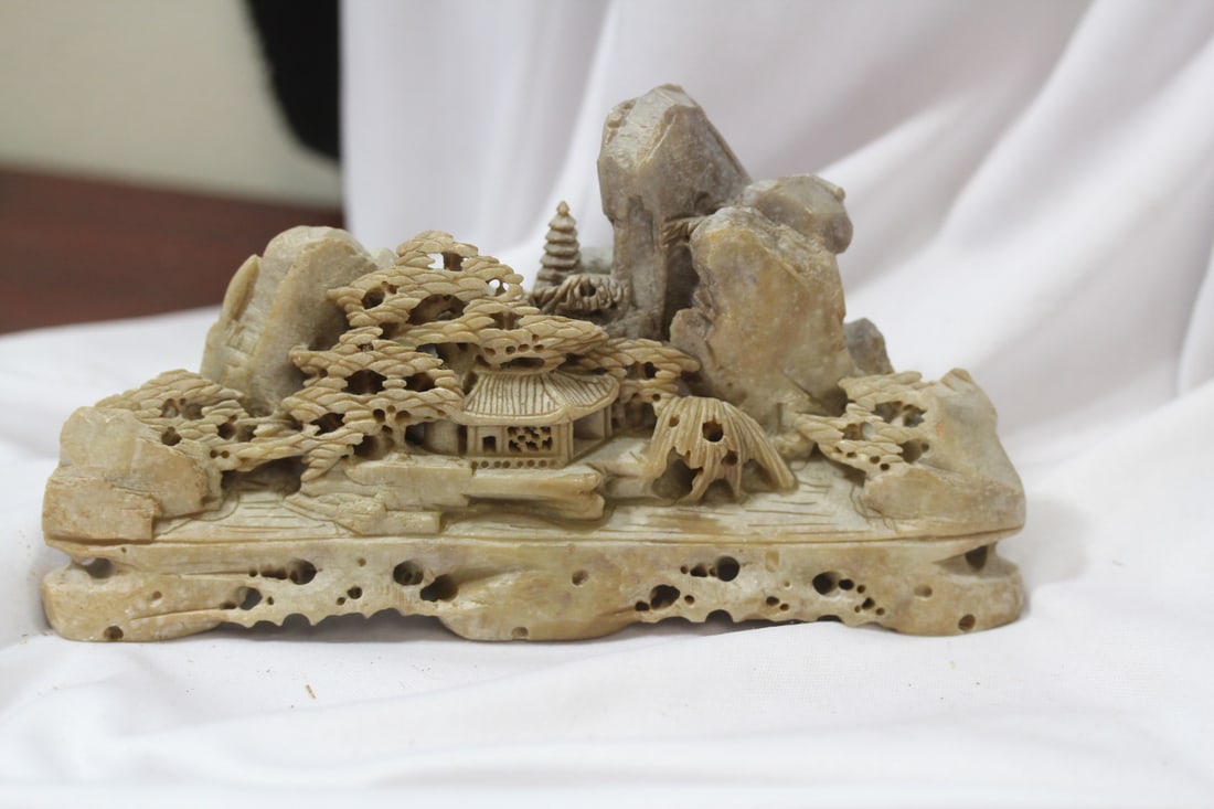 A Carved Soap Stone Scene: Chinese - 6 3/4" long