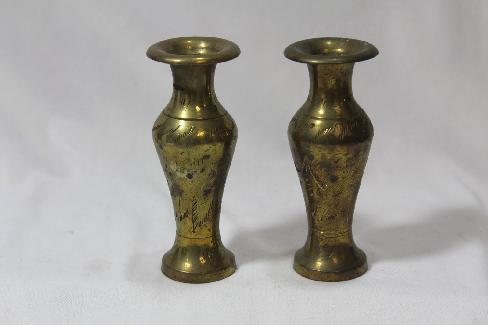 A Pair of Small Brass Vases: 4 3/4" tall
