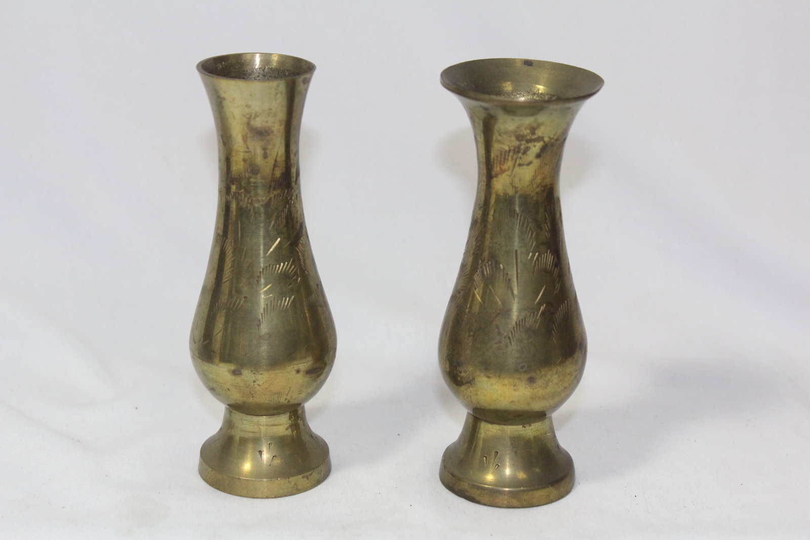 Lot of Two Small Brass Vases: taller= 5"