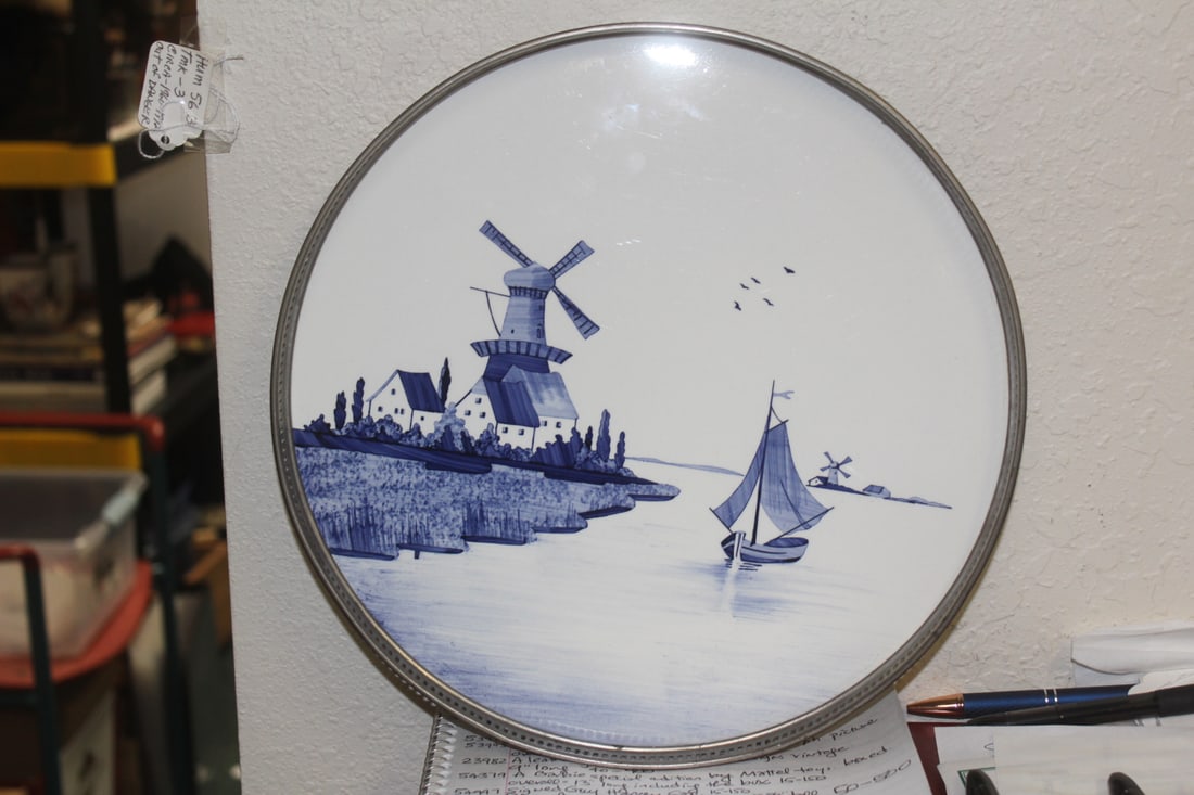 Antique Porcelain Delft Tray: blue and white - 12" in diameter