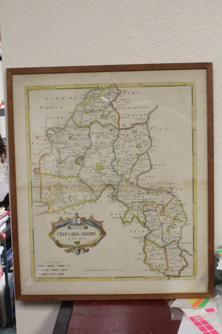 Oxfordshire Framed England Map: antique - overall= 20" x 17 1/4"