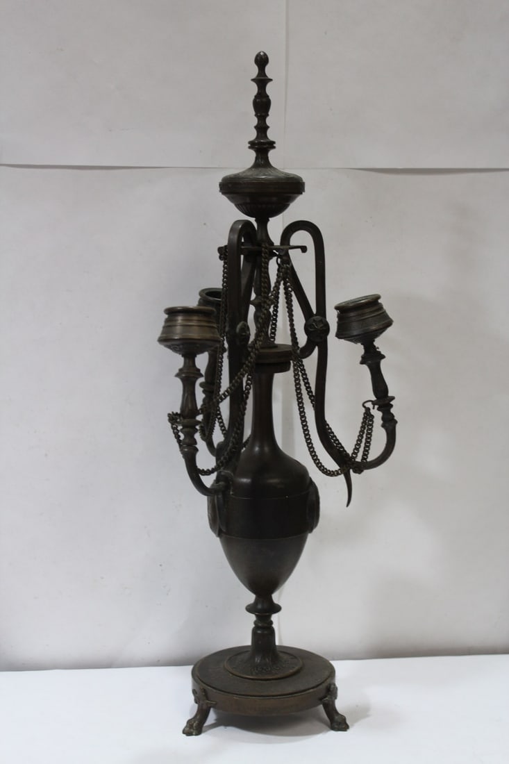 A Heavy Lamp: bronze/brass/metal - please note: a break as shown - 18" tall