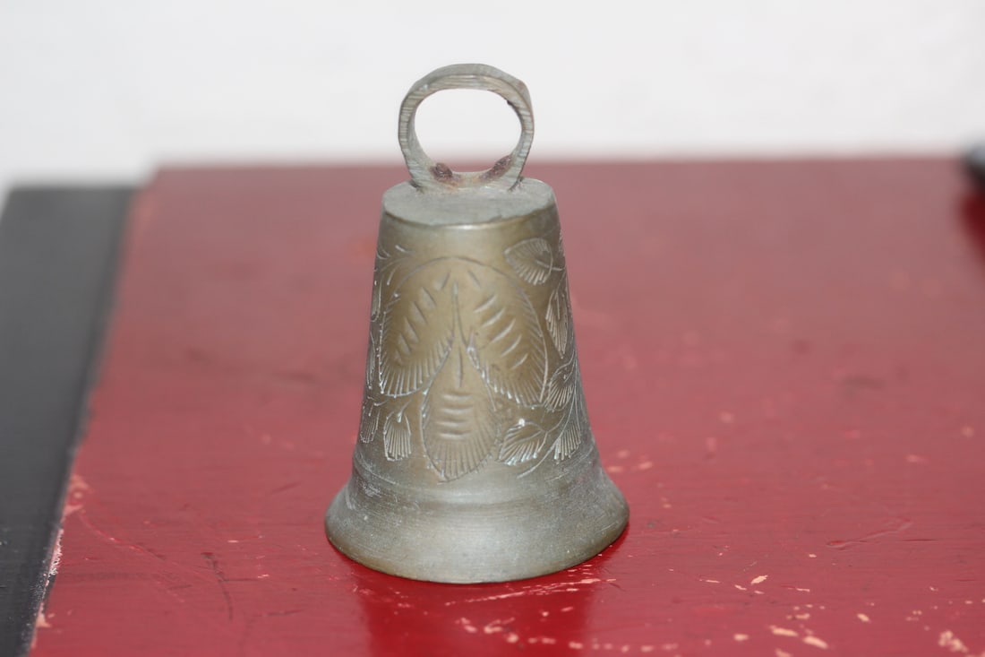 Etched Small Vintage Brass Bell: 2 3/4" tall