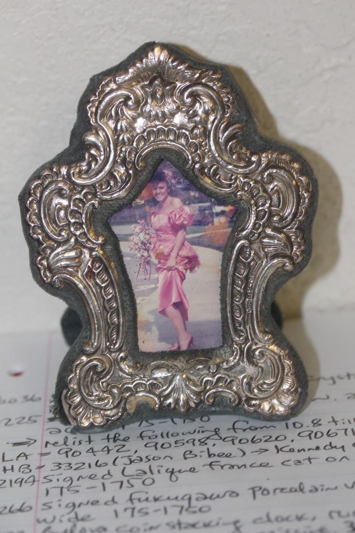 Sterling Rim Picture Frame: marked .925 sterling rim