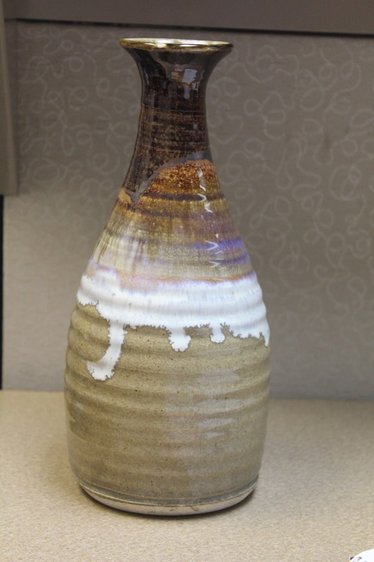 Art Pottery Tear Drop Type Bottle: signed and dated 85 - 10 1/2" tall