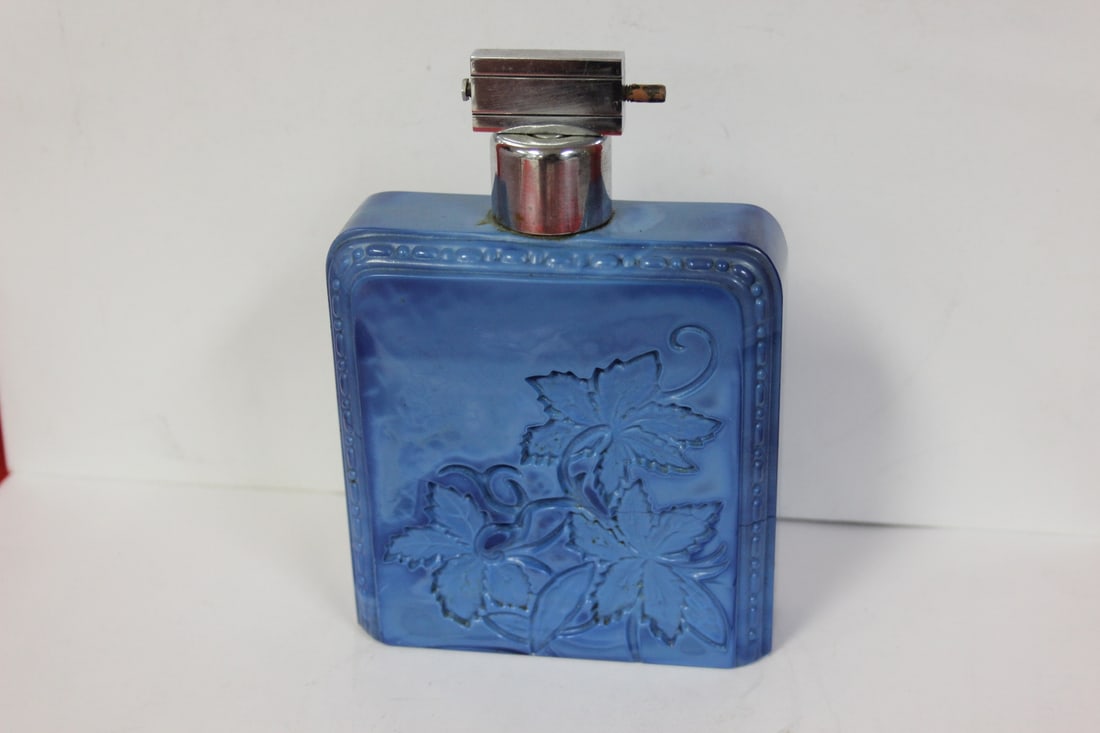 An Ingrid? Glass Lapis Lazuli Czech Glass Atomizer: Parfume bottle - bulb is missing - rare form - 4 3/8" x 4 3/8" glass only