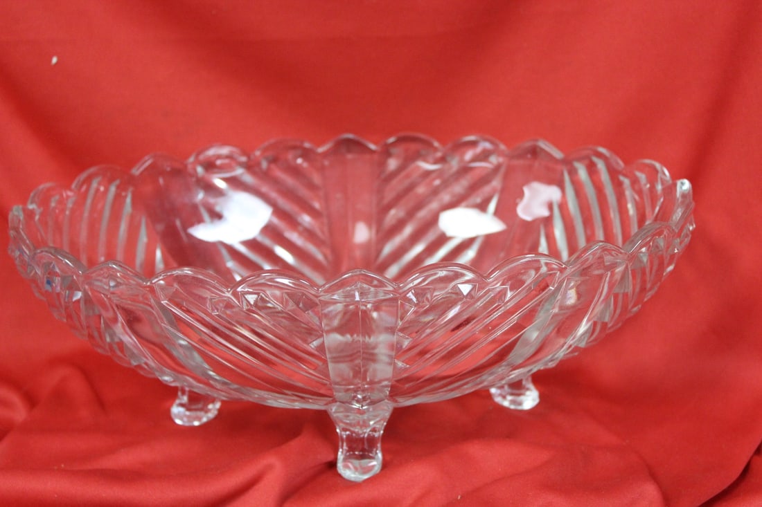 3 Legged Glass Bowl: 12" in diameter