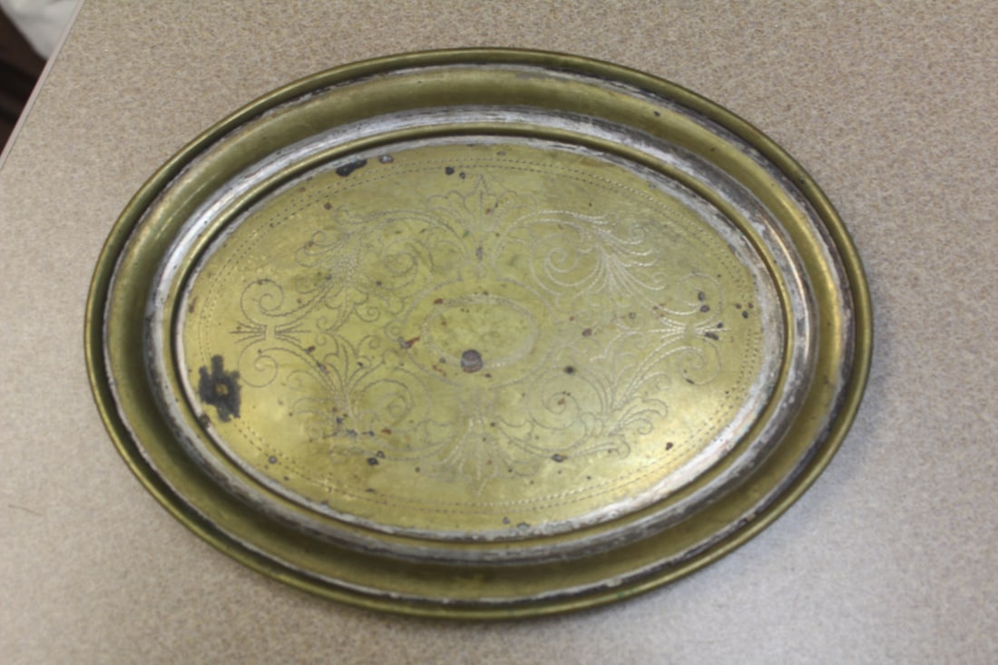Etched Brass Tray: most likely antique - 10 1/4" in diameter