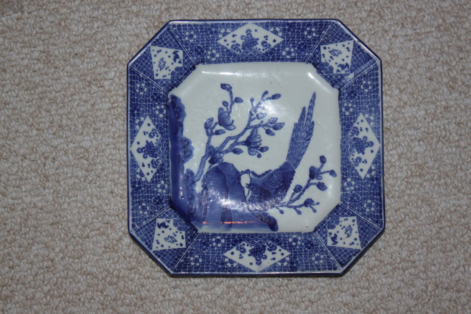 19th Century Japanese Blue and White Square Plate: Edo period. 10" diameter.