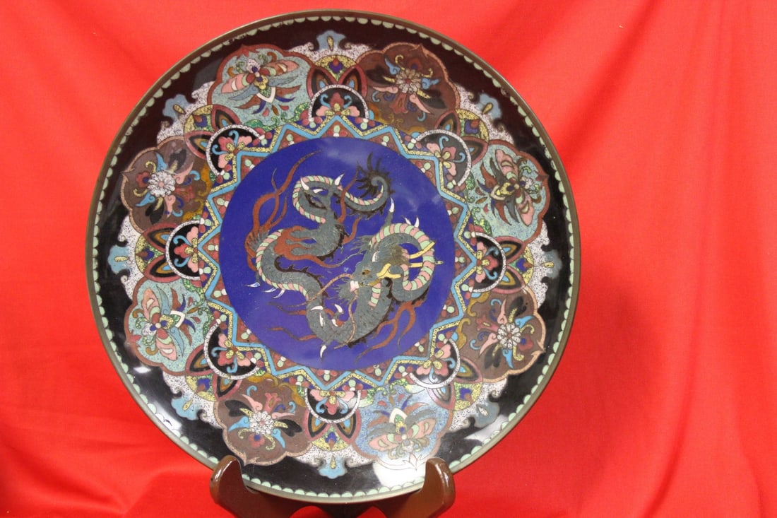 A Japanese Dragon Cloisonne Plate or Charger: 11 3/4" in diameter