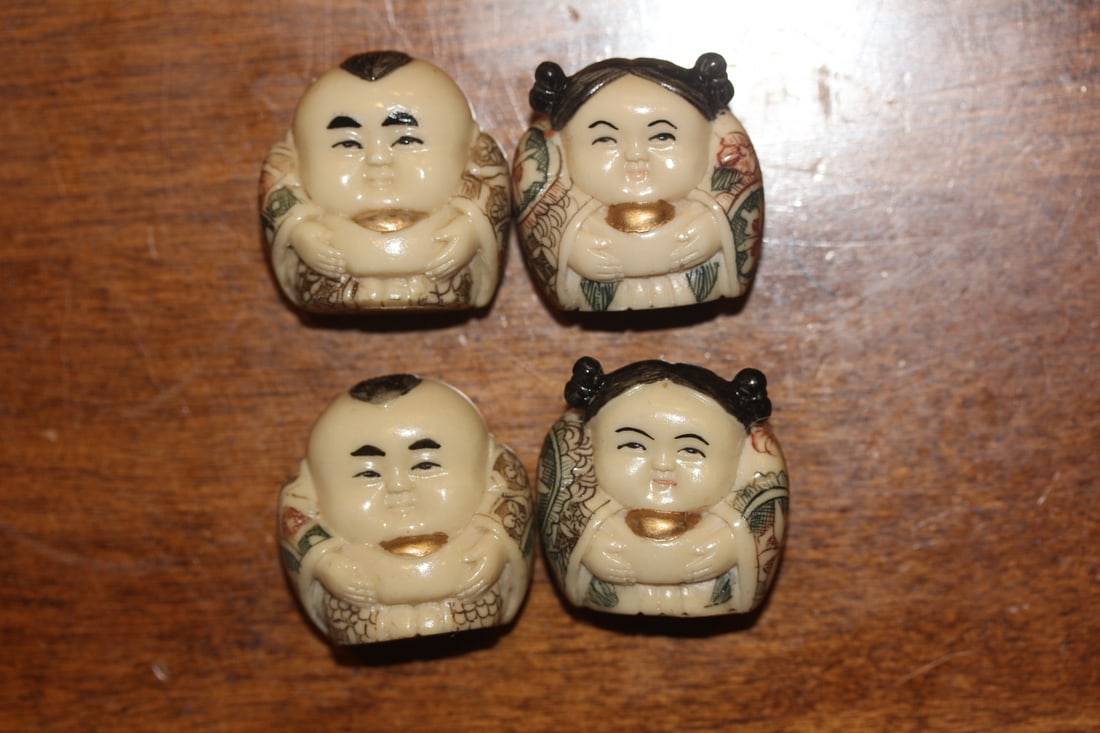 Set of 4 Small Chinese Resin Figurines: as shown