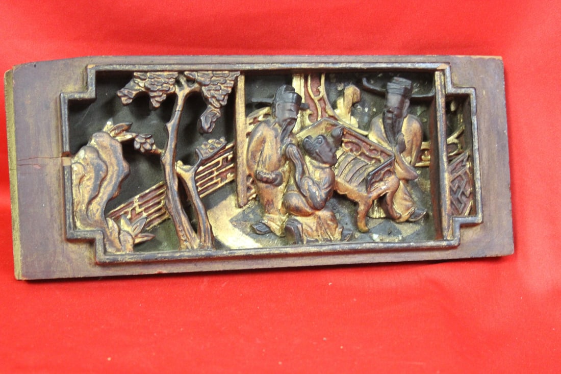 An Antique Chinese Gold Guilt Carved Panel: please note= minor losses - 10 1/4" long