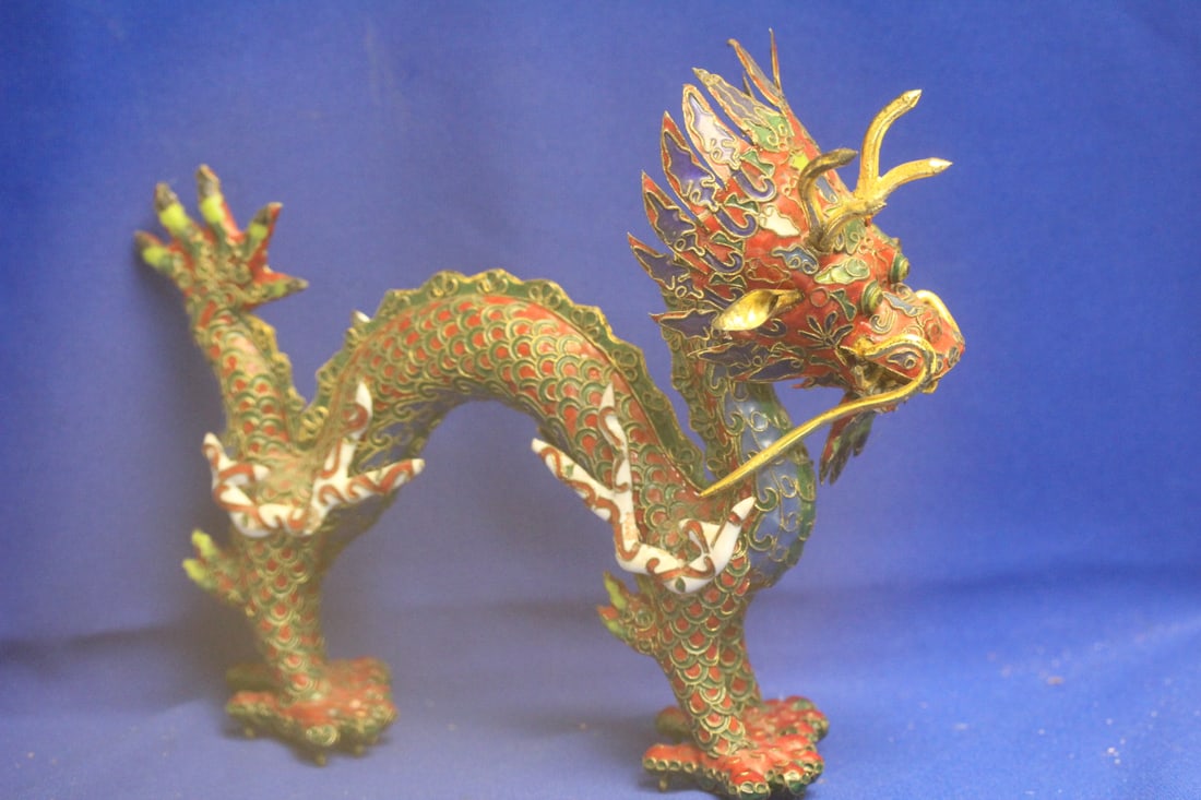 Cloisonne Kylin: please note: minor losses and one cloud needs to be glued back - approximately 9" x 9"