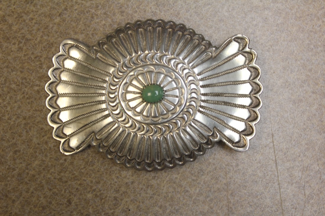Native American Sterling Silver Belt Buckle: vintage - most likely Navajo - initial BK - sterling silver - 3 1/2" across