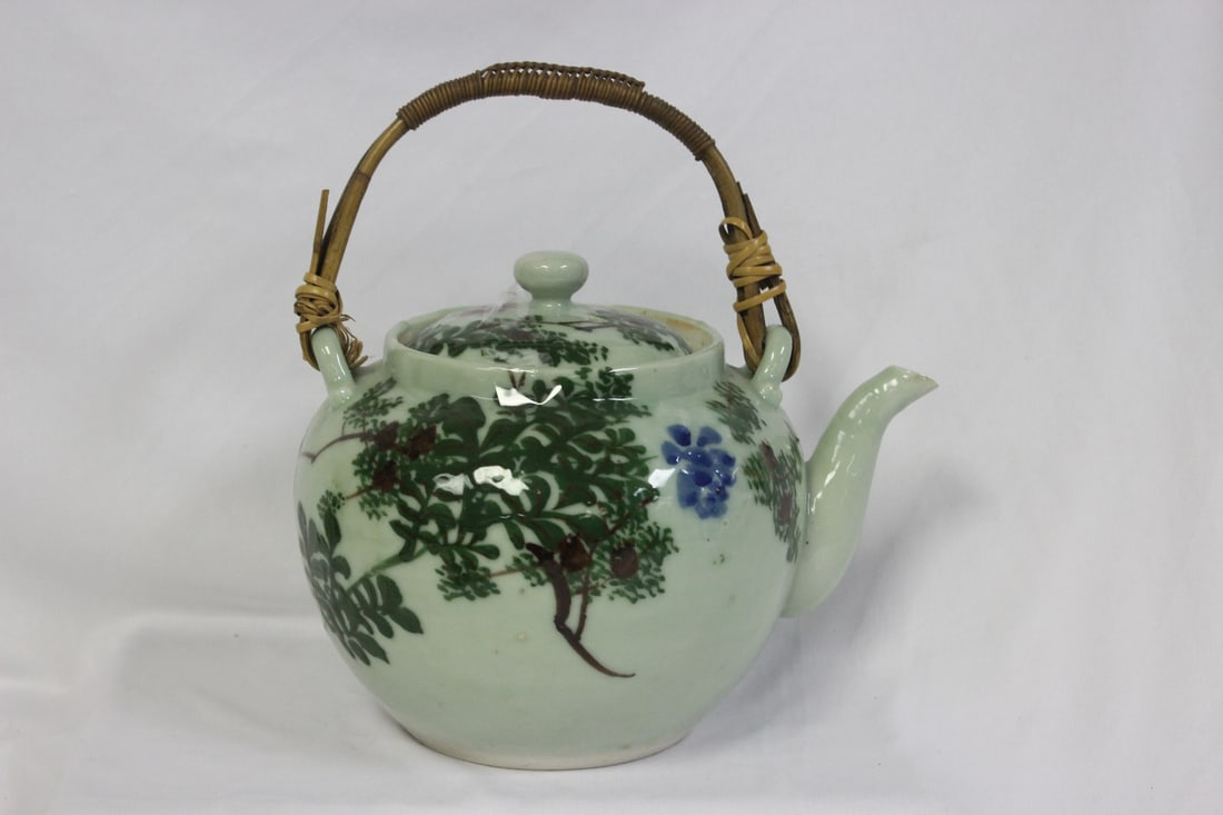 A Vintage Celadon Teapot: Chinese/Japanese/Asian - please note= little flares on the spout - 8 inches across - most likely from the 1930's