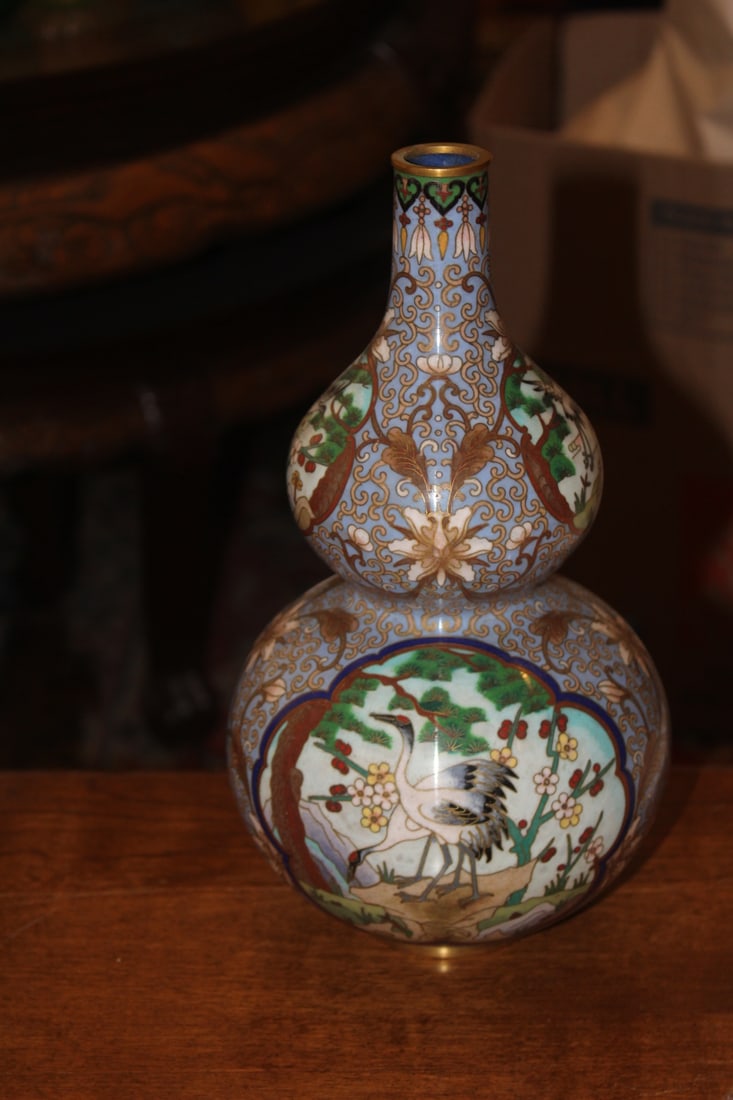 Chinese Gourd Shape Cloisonne Vase: 10 3/8" tall by 7" wide