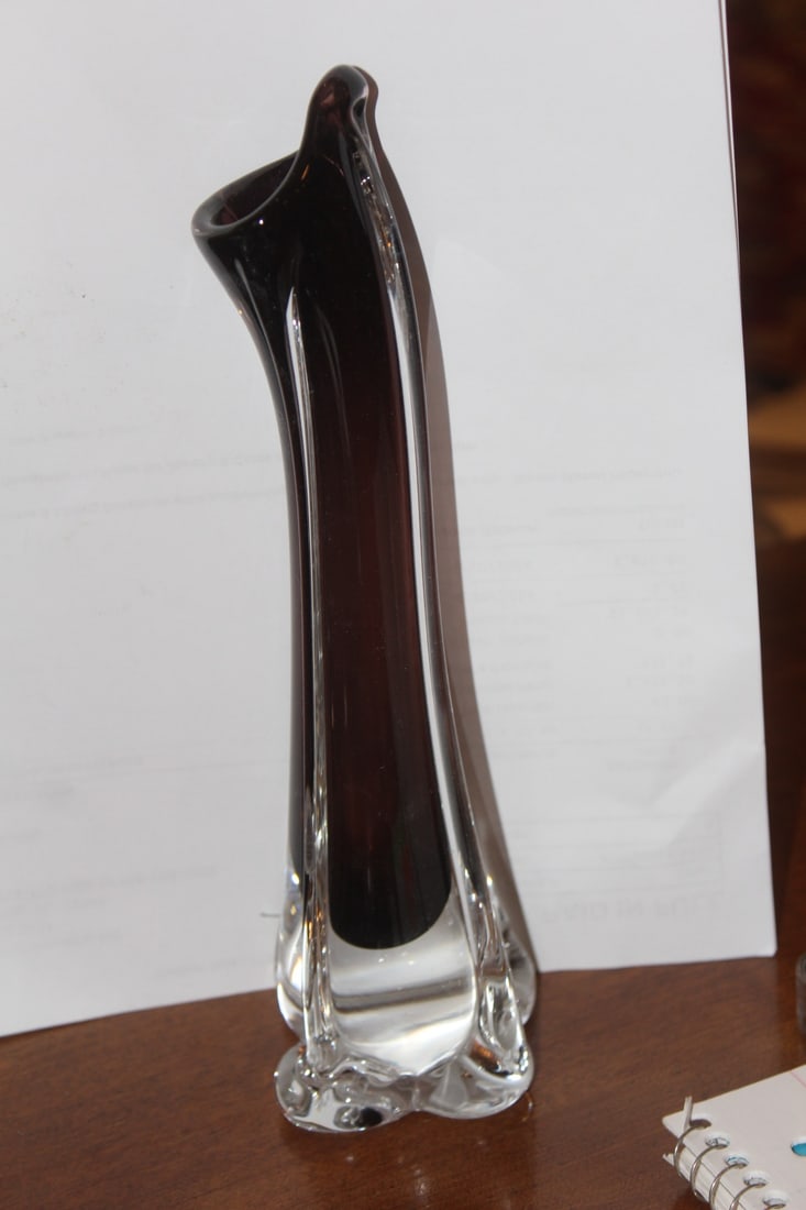 Signed Emile R Artglass Vase: 10" tall