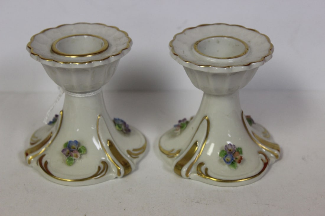 Pair of Dresden Candle Stick Holders: 2 3/4" tall each