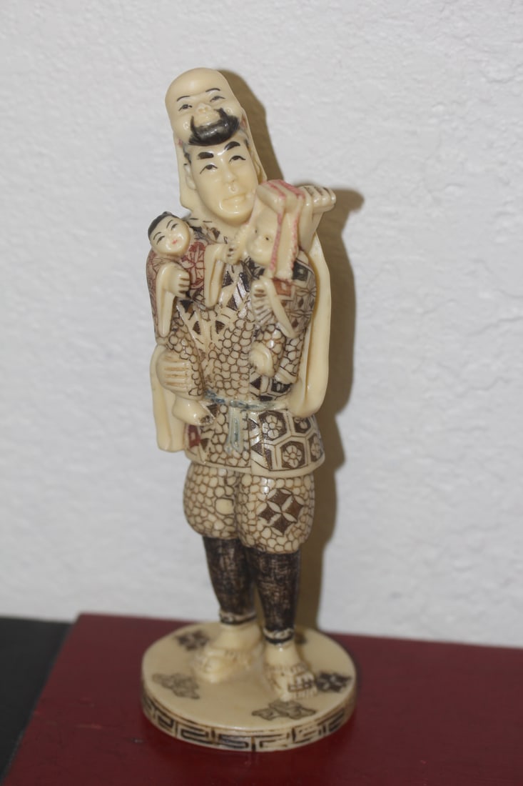 Resin Material Japanese Merchant: signed - 7 1/4' tall