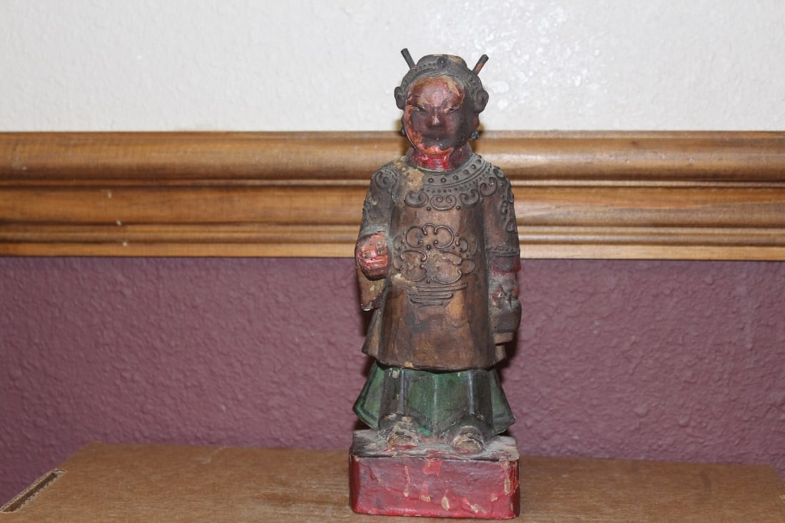 An Antique Chinese Wooden Statue: please note: losses - 7 3/4" tall