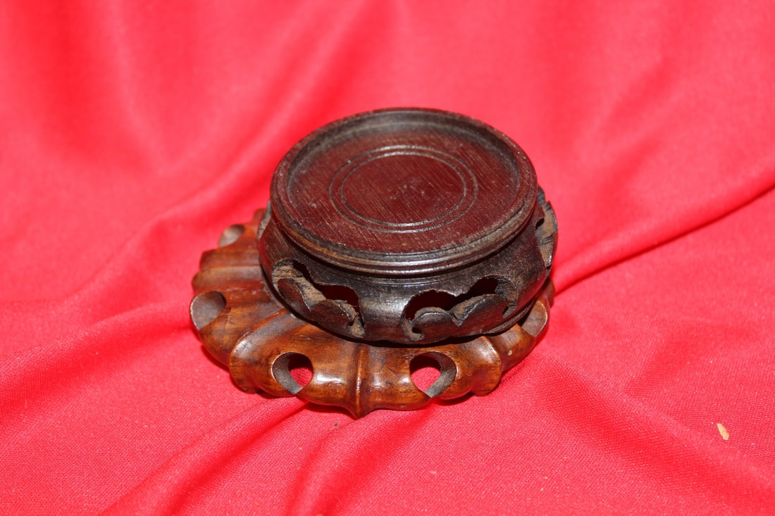 Lot of Two Chinese Vintage Carved Wooden Stands: inside diameter= 2 1/8"
