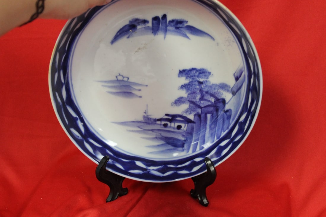 A Chinese/Japanese Blue and White Bowl: 8 1/2" in diameter - 19th century
