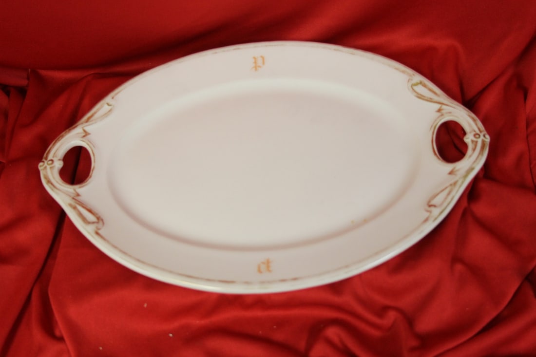 A Two Handle Porcelain Tray: 13 3/8" in diameter