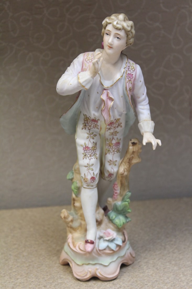 Victorian Bisque Ceramic Figurine: 8 3/4" tall - possible Dresden?