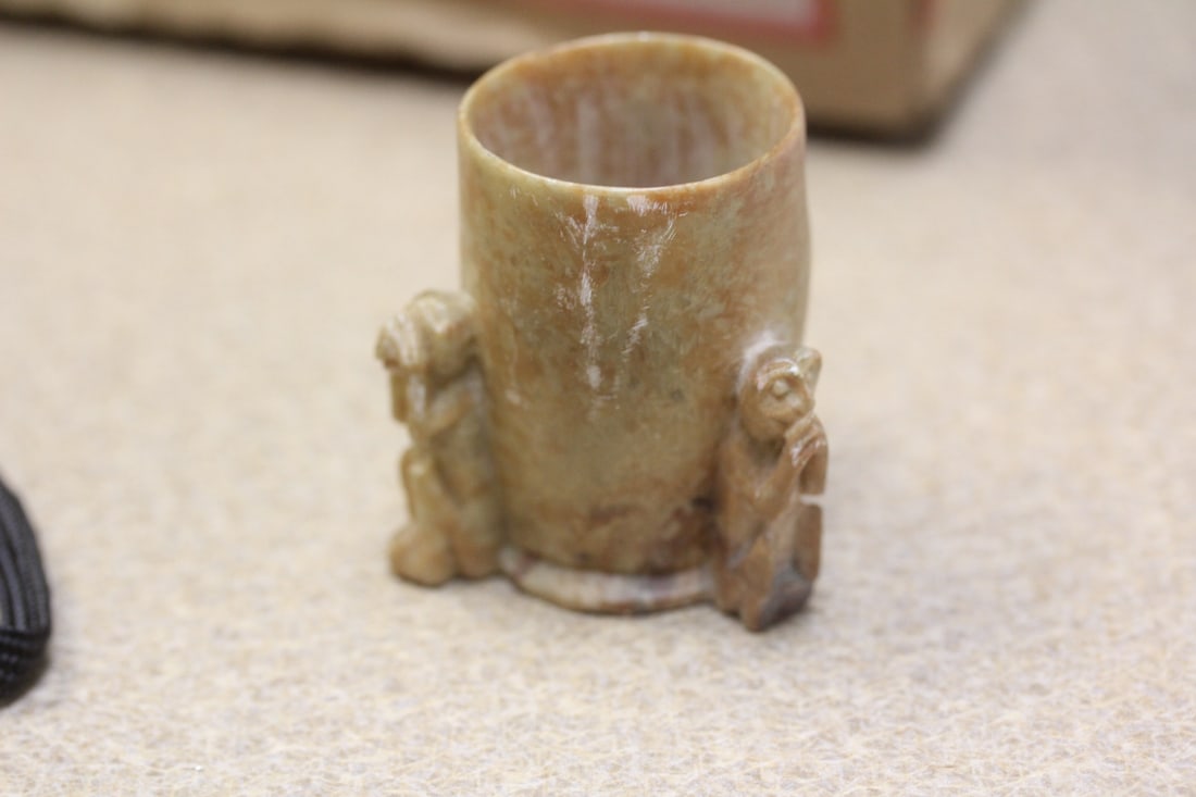 Soapstone 3 Monkeys Toothpick Holder: see-hear-speak no evils - 2 inches tall - marked "China" on the bottom