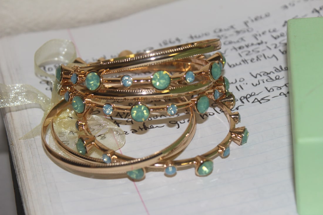 Paula Deen Crystal Bracelet Set: gold tone - boxed - set of 7