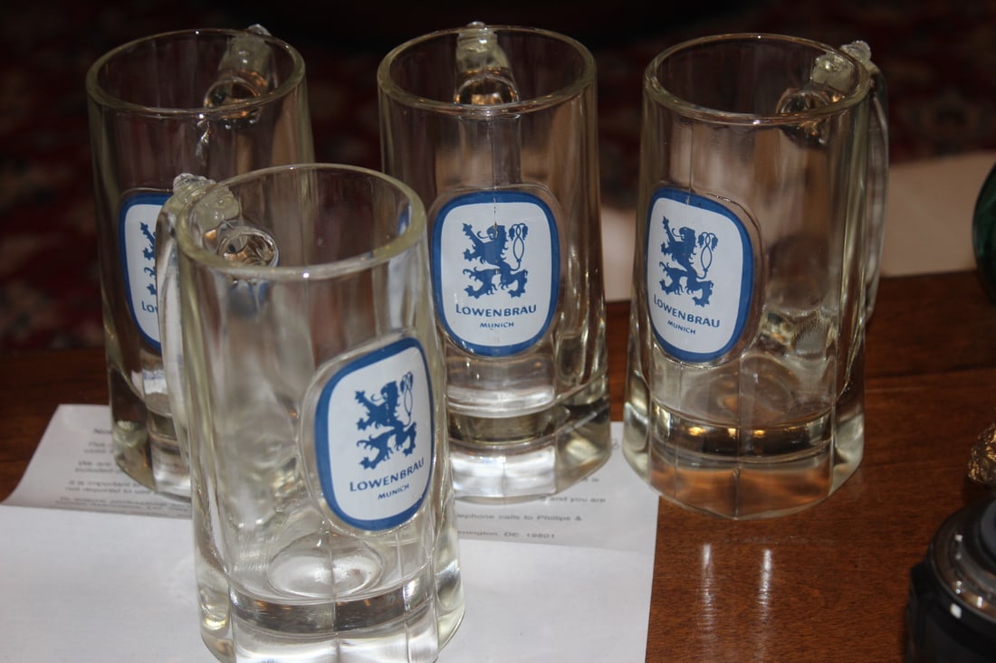Set of 4 Lowenbrau Glass Beer Mug: 5 5/8" tall each
