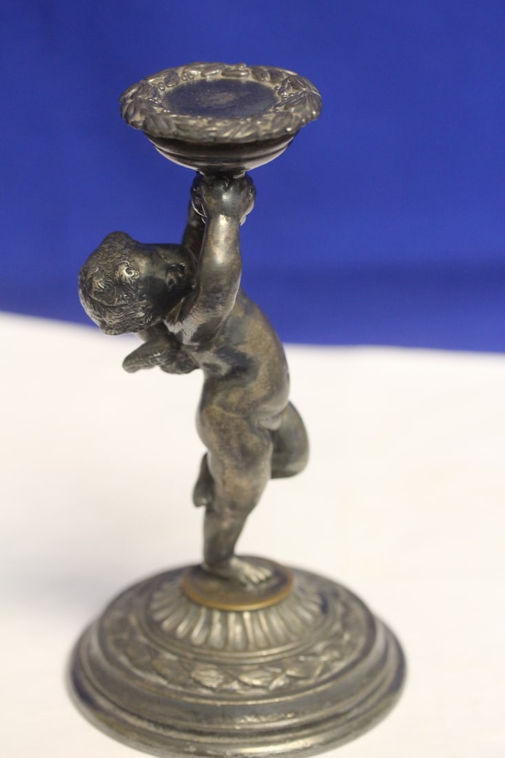 Silverplate Pairpoint Cherub: holding a plate - 5 1/4" tall