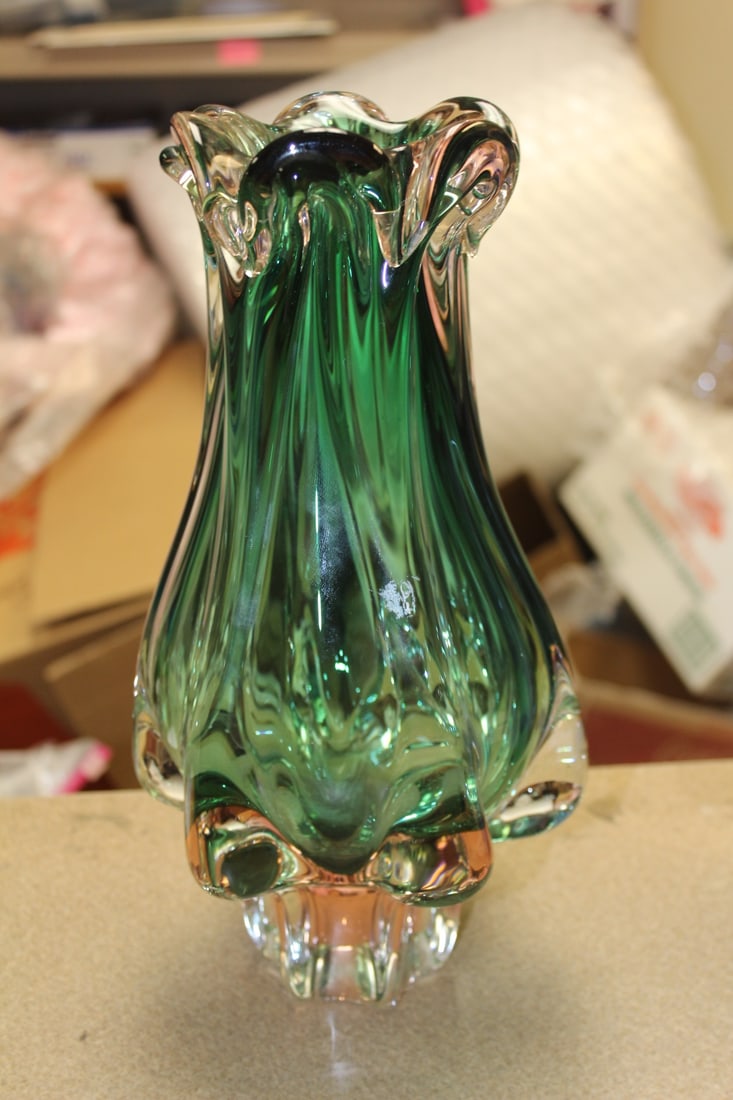 Heavy Art Glass Vase: 12 1/4" tall