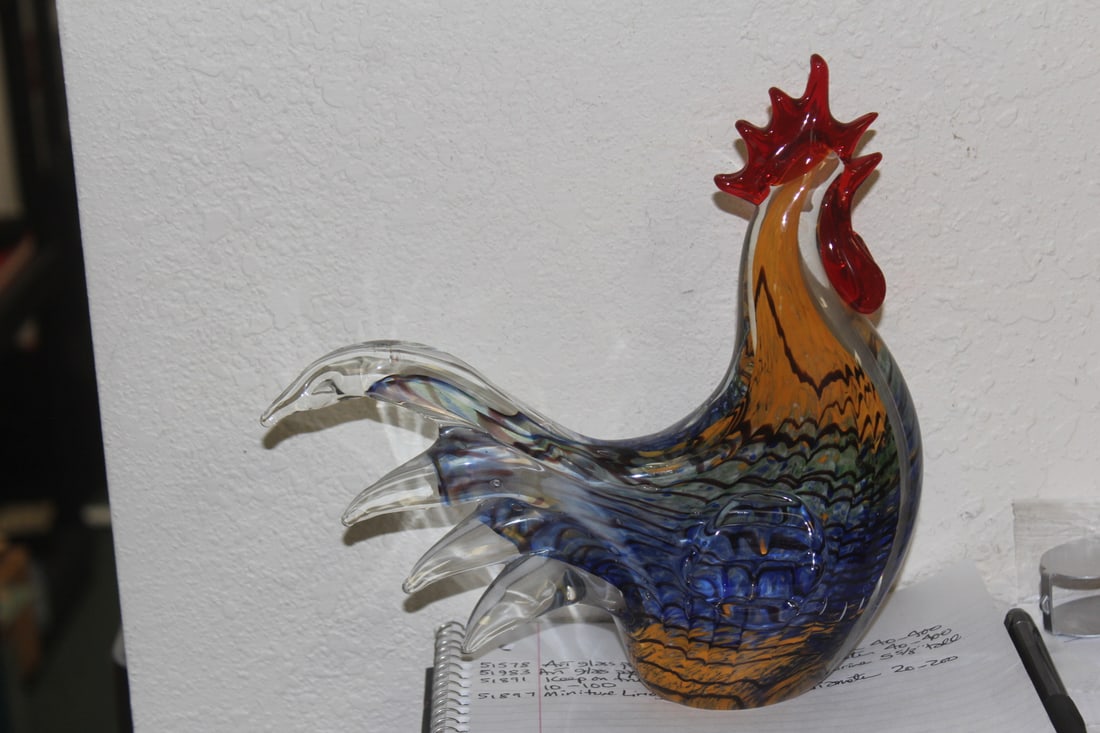 Art Glass Rooster: 9 inches tall