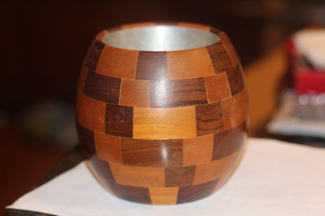 Wood Container with Tin Insert: beautiful - 4 3/4" tall