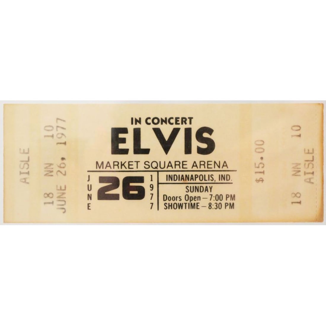 PSA Graded Elvis Presley Final Concert Ticket: Rare and important piece of music history of Elvis's final concert - this is an unused and full ticket - PSA graded only 15 full tickets from the Indianapolis concert with a numerical grade - two