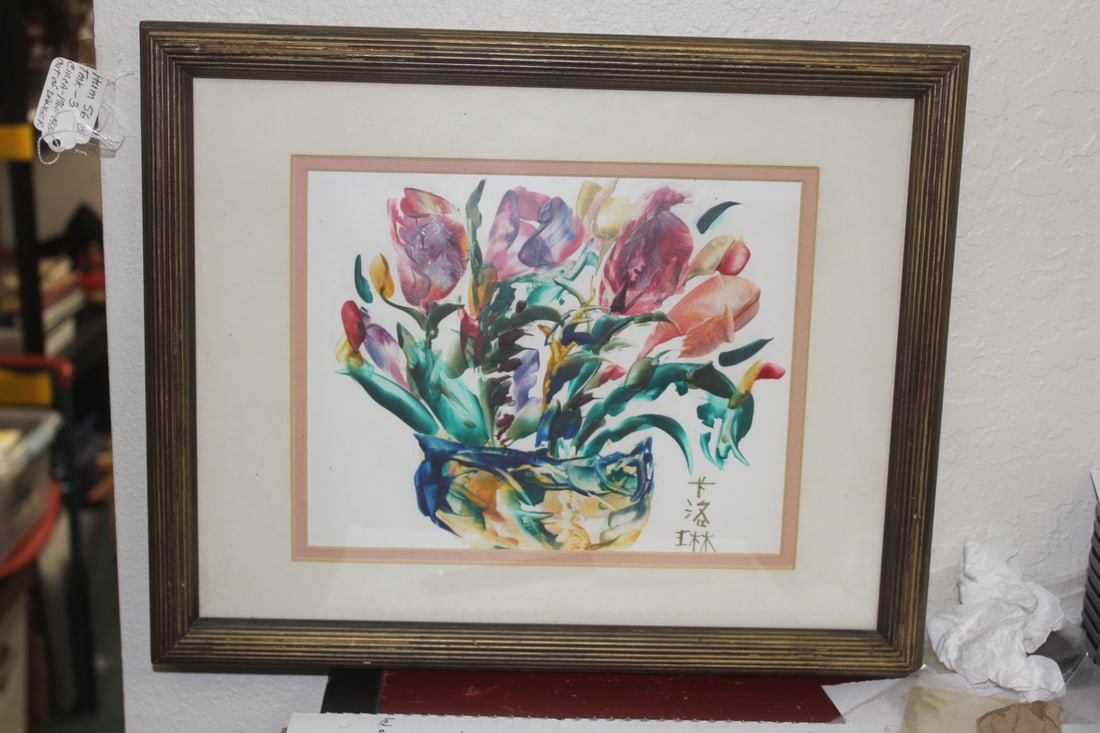 Signed Carolyn Oxford Painting: watercolour or pastel - signed and framed - overall= 15 5/8" x 12 1/2"