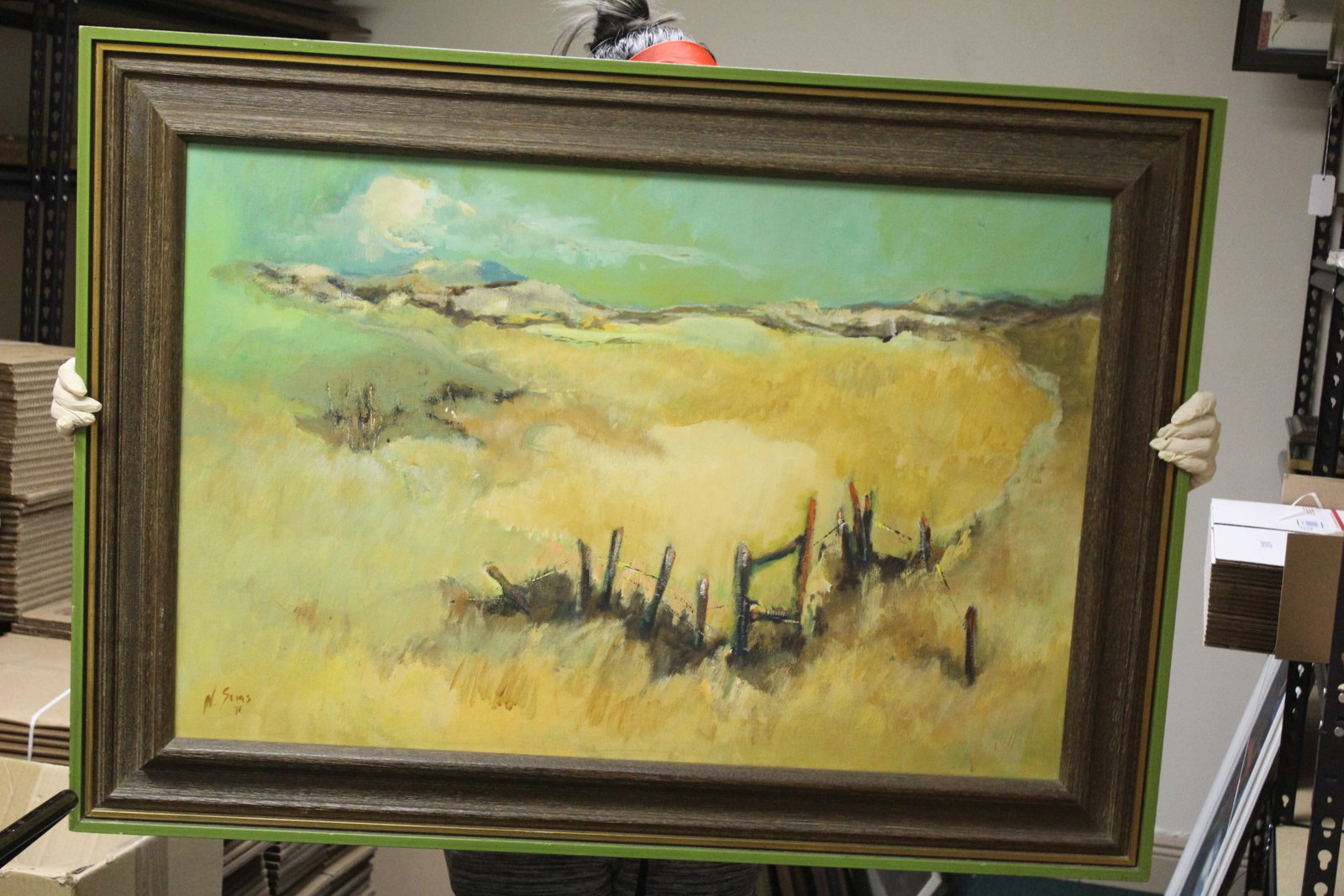 A Framed Psychadilic Oil on Canvas Painting: signed: N. Sims - overall= 43 1/2" x 31 1/2"