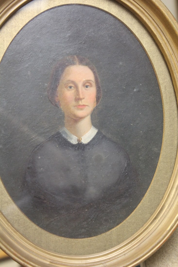 Antique Painting of a Lady: most likely 1800's - framed - appeared to be oil - overall= 10 5/8" x 8 3/4"