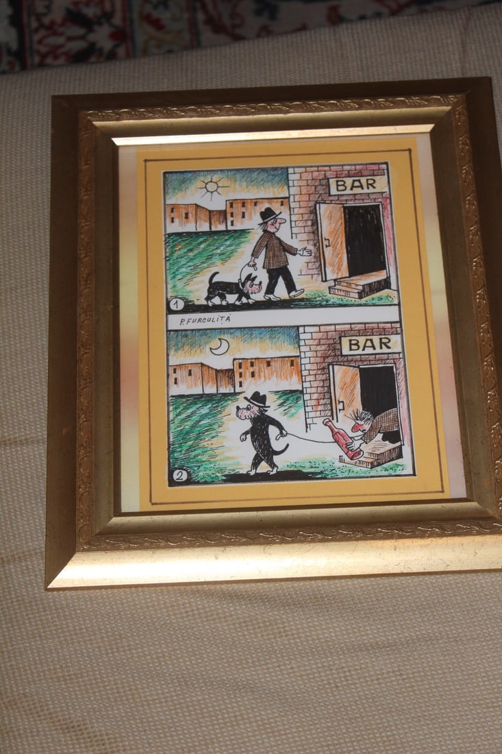 Framed Cartoon by Furculita: signed - overall= 12 7/8" x 10 3/4"