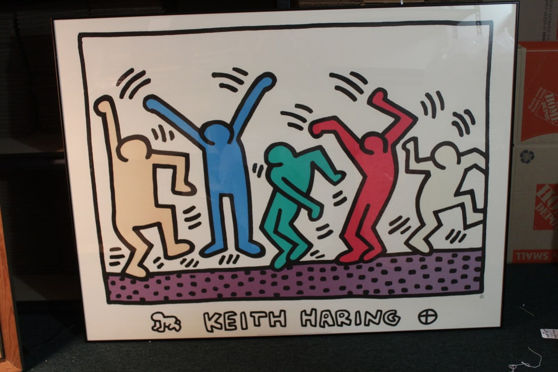 A Framed Keith Haring Poster: overall= 47 1/2" x 36"