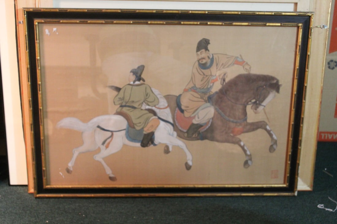 A Signed Chinese Pastel Painting on Silk: 39 3/4" x 27 1/2" - sealed - framed