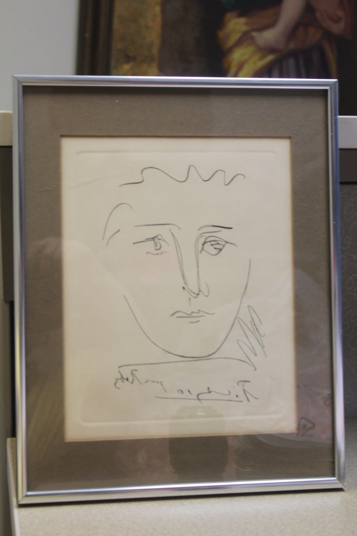 Vintage Print After Pablo Picasso: overall= 14 1/8" x 11 3/8" - framed