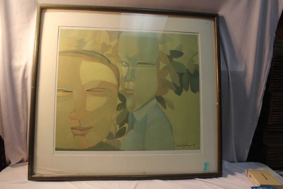 A Signed Print or Lithograph: limited edition - overall= 28" x 31" - framed by Bracighiano - dated 89