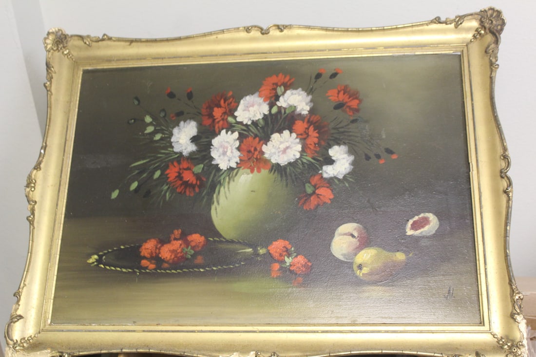 Oil on Board: framed and signed - 19th or early 20th century - please note: chip on the frame - overall= 27" x 20 1/2"