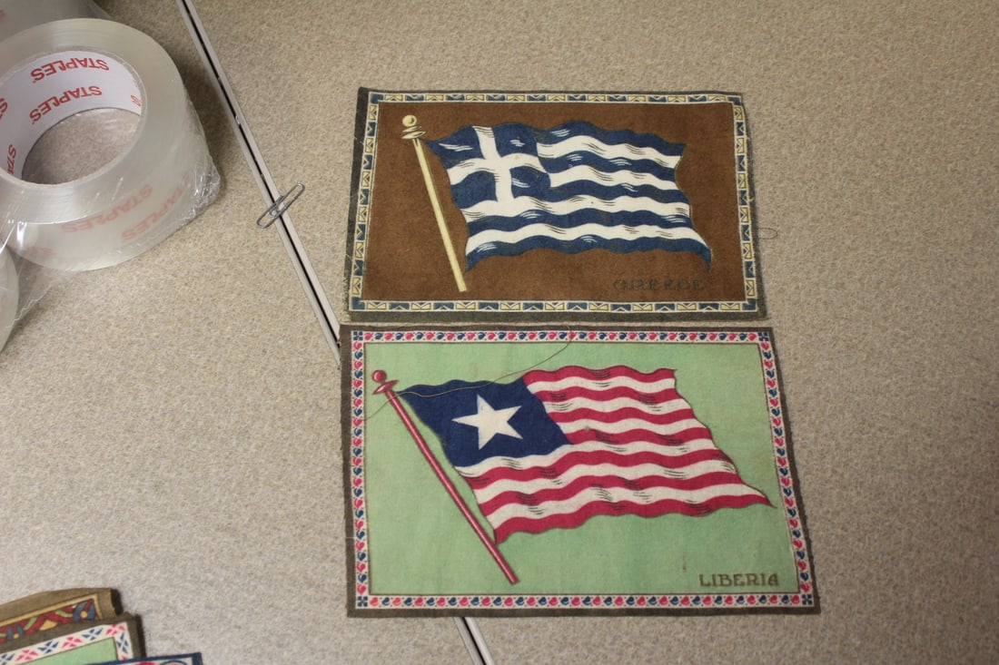 lot of 2 tobacco flags (cloth): 8" x 5 1/2"