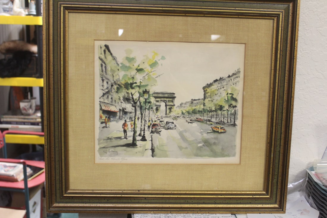 Signed Lithograph by Guy Lelong: lithograph or watercolor -framed - overall= 20" x 18"