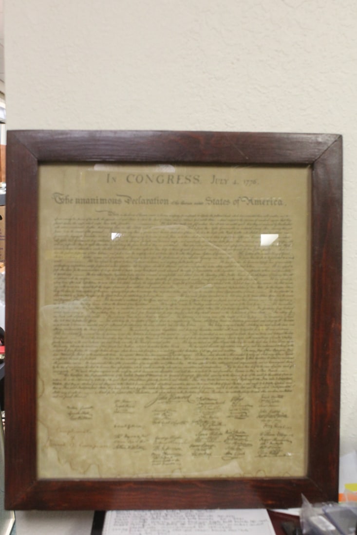 Framed Old Copy of Declaration of Independence: overall= 19 1/4" x 17"